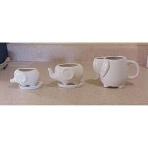 Set of 3 sizes White Ceramic Cute Elephant family planters succulents etc